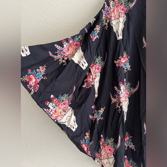 Angie black floral cow skull‎ open cardigan bell sleeve size Medium - Picture 4 of 5